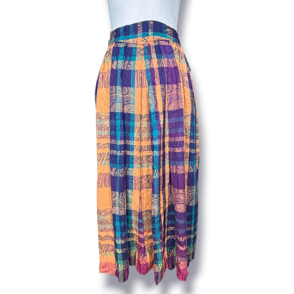 Christian Dior Separates Vintage Plaid Paisley Maxi Skirt Purple Orange Rayon